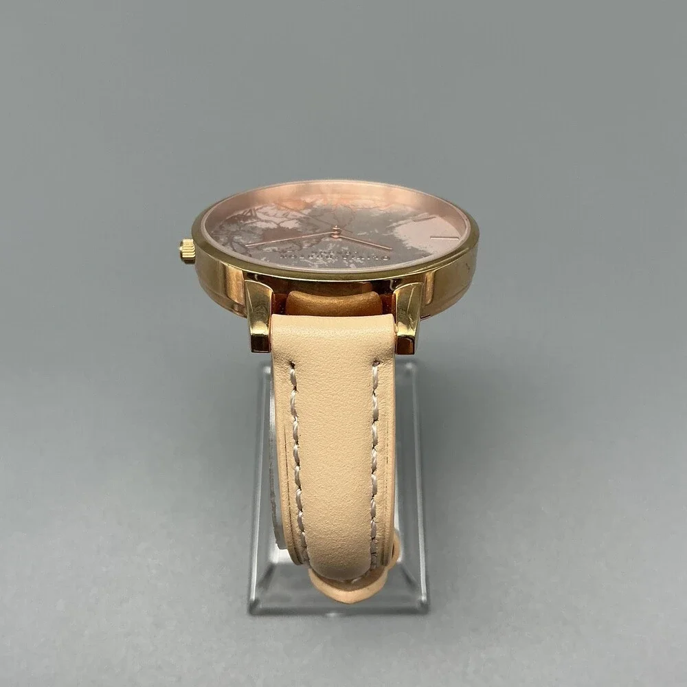 Olivia Burton Womens Watch 38mm Pink Floral Dial Beige Leather New Battery